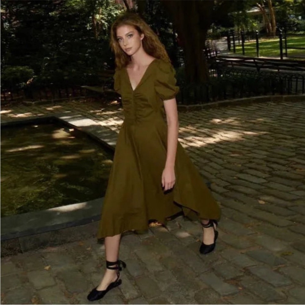 Love the Label Sydney Cotton Poplin Midi Dress in Olive